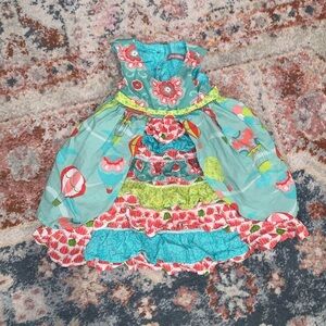 Jelly the Pug Aqua and Pink Tiered Ruffled Dress Hot Air Balloon Print Size 2T